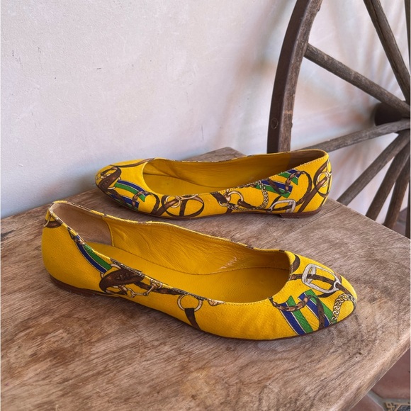 RALPH LAUREN COLLECTION Purple Label Yellow Equestrian Horse Bit Flats 9.5 ITALY - Picture 6 of 12